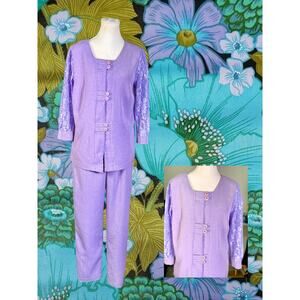 Vintage 90s Betsy's Things Lavender Boho Tunic Lace Sleeve Wide Leg Pant Set 8P
